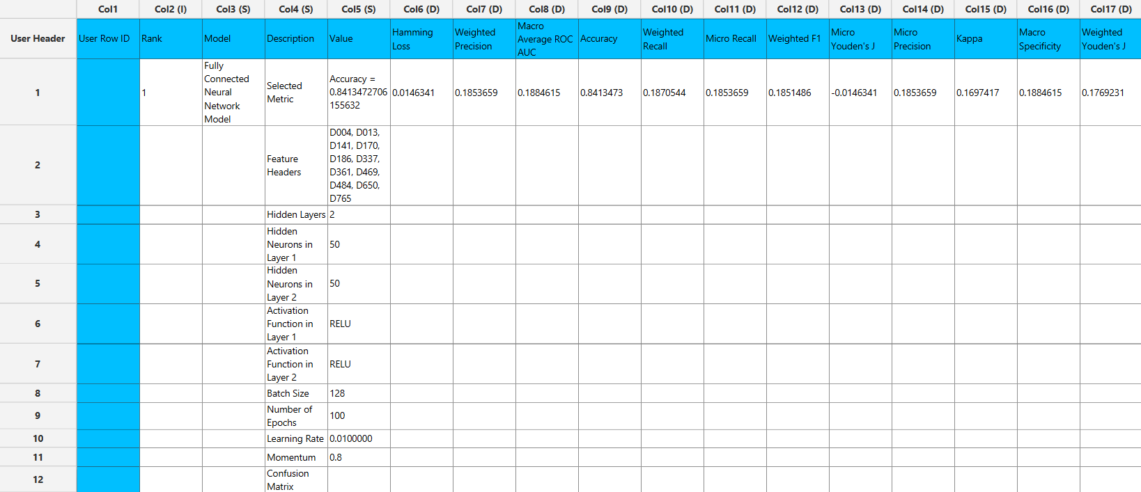 Auto ML classification output